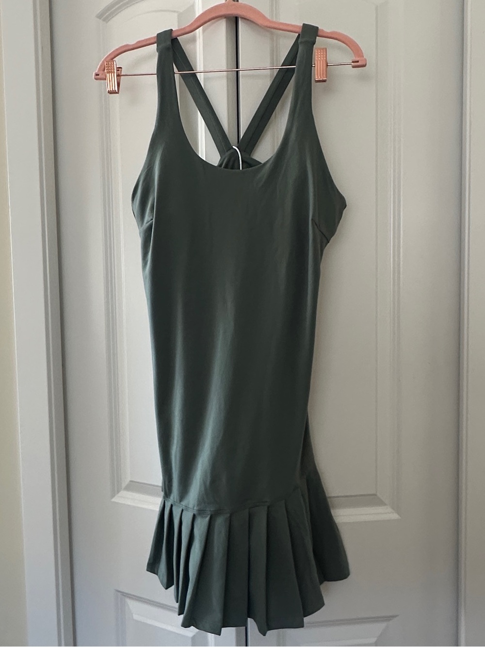 Olive Green Crossback Pleated Hem Mini Dress